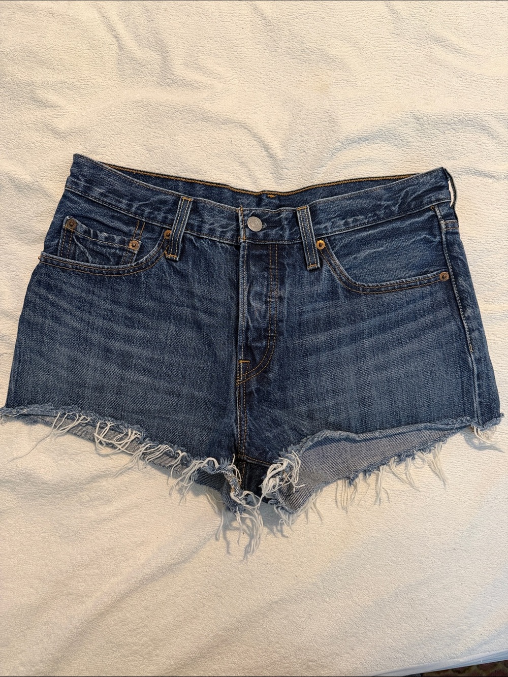 Levi 501 Dark Blue Denim Cutoff Shorts for Women